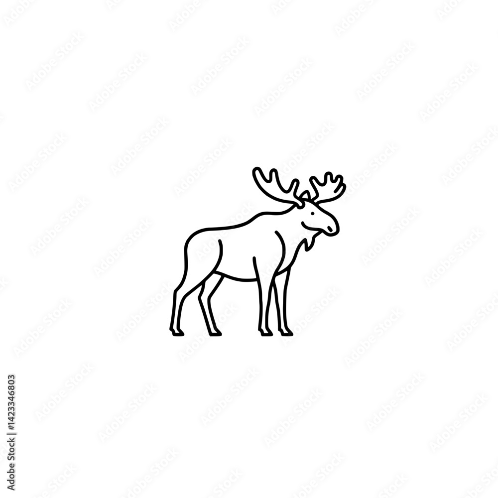 Minimalist moose icon in line art style representing wildlife and outdoor adventure concepts Minimalist moose icon in line art style representing wildlife and outdoor adventure concepts