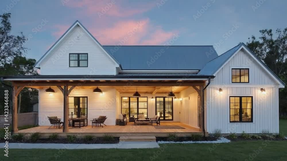 View of a beautiful house in the evening View of a beautiful house in the evening