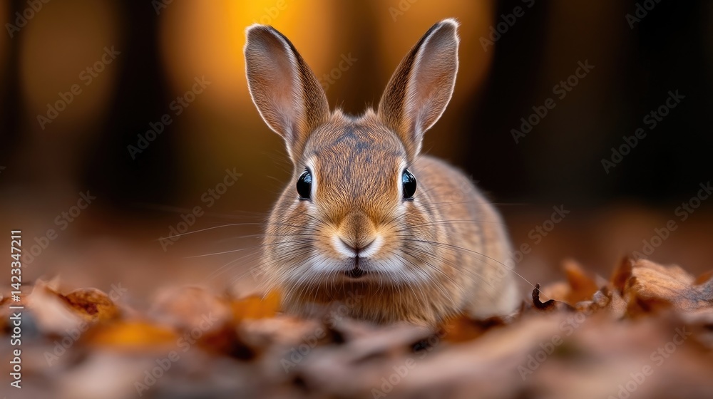 Fototapeta premium Adorable small rabbit in autumn leaves