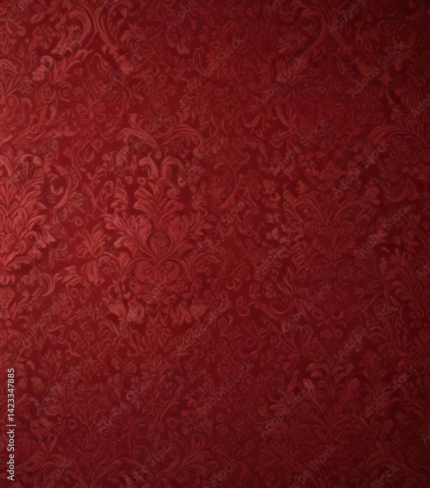 Deep crimson damask wallpaper, intricate ornate details , pattern, background