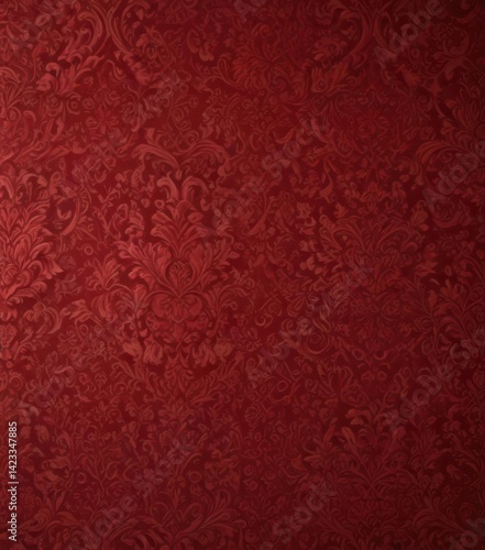 Obraz na płótnie Deep crimson damask wallpaper, intricate ornate details , pattern, background w salonie