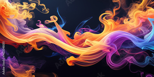 Vibrant Colorful Smoke Flowing Against Dark Background
