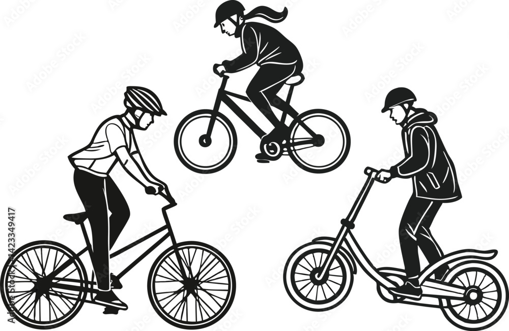 Obraz premium Bicycle Illustration Set for Design Projects. Modern Bike Clipart Pack for Creatives. Colorful Bicycle Icons for Web and Print. Minimal Bike Graphics for Digital Use. Clean Bicycle Clipart Collection