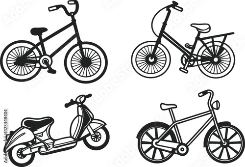 Bicycle Illustration Set for Design Projects. Modern Bike Clipart Pack for Creatives. Colorful Bicycle Icons for Web and Print. Minimal Bike Graphics for Digital Use. Clean Bicycle Clipart Collection