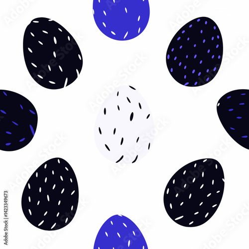Kid Seamless Pattern Easter Theme, Colorful decorative eggs arranged circular pattern, featuring mix of dark and light colors with speckled designs. Isolate on white background, commercial use