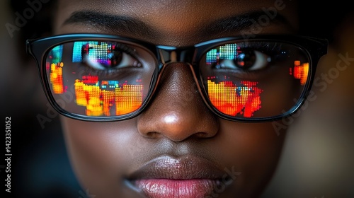 A close-up shot captures a programmer's focused gaze through reflective glasses, their fingers dancing over a keyboard, as they harness the power of artificial intelligence to enhance their 