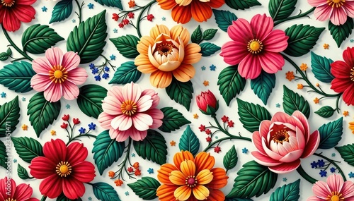 Intricate, flowing floral design, continuous pattern , fabric, blossom