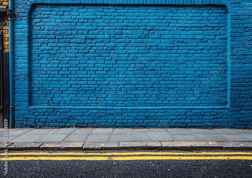 Urban Blue Brick Wall, Street Sidewalk