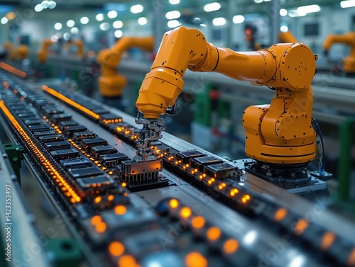 Robotic arm automation in advanced electronics manufacturing line for precision technology