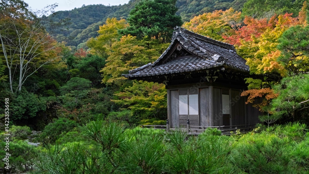 Japanese building in autumn garden Japanese building in autumn garden