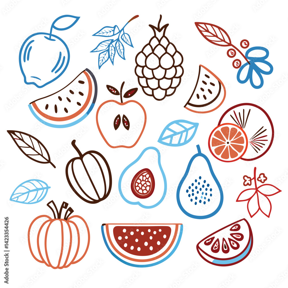 Fototapeta premium Illustration of fresh fruit — hand-drawn vector elements