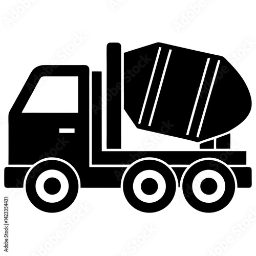 Vector icon of a concrete mixer truck on white background