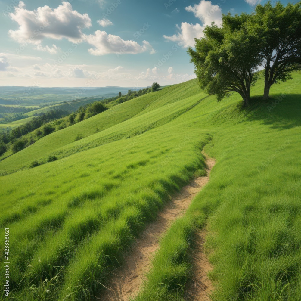 Obraz premium rural landscape with green field and blue sky