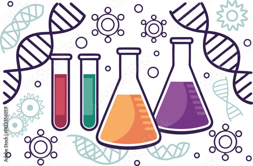 Colorful Chemistry Lab Scientific Glassware Illustration