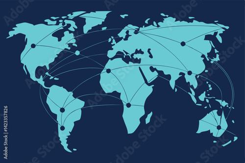 Digital World Map Illustration Global Connectivity & Network Visualization