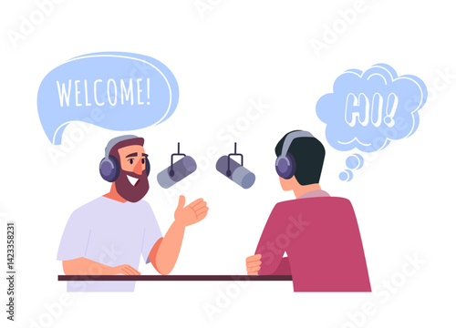 Podcast talking. people conversation in radio broadcasting