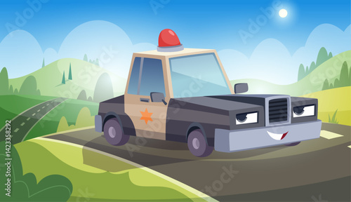 Police car. cartoon vehicles with eyes vector background