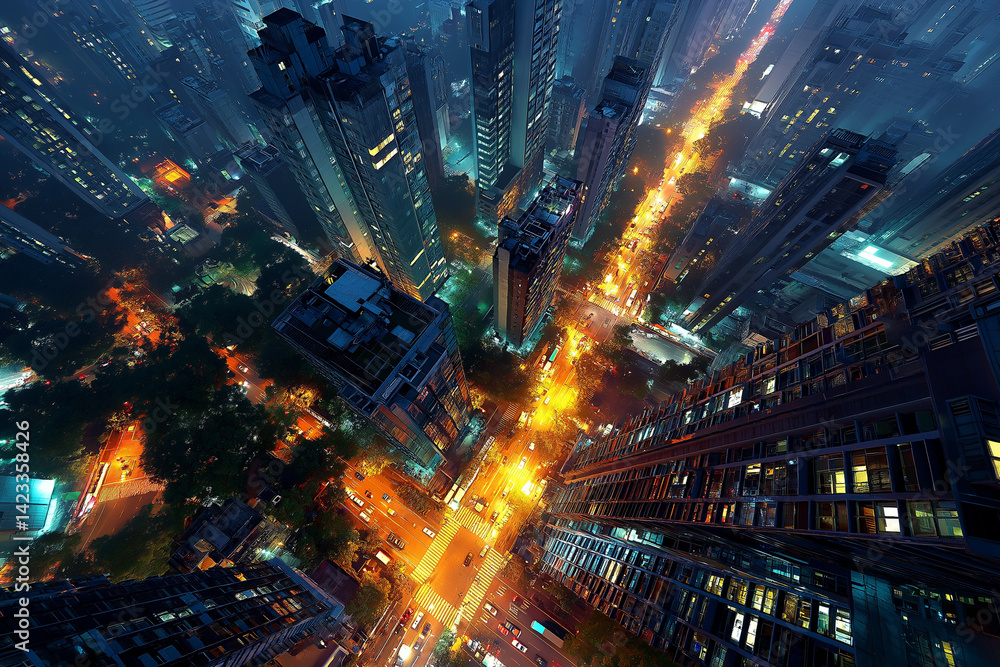 Modern Cityscape with High-Rise Buildings and Skyscrapers Modern Cityscape with High-Rise Buildings and Skyscrapers