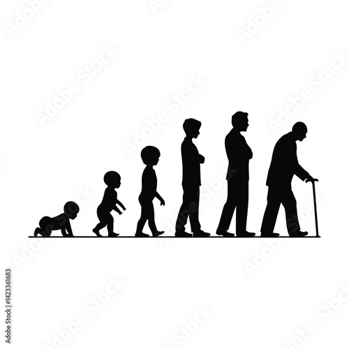 Human life stages silhouette from baby to elderly
