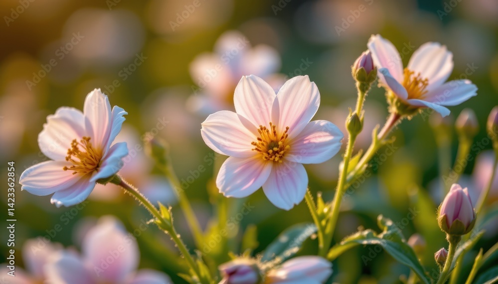 Obraz premium A lovely close up of dew kissed flowers sparkling in the early morning light.