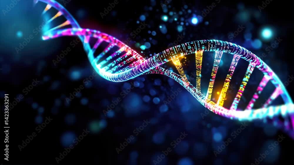 DNA double helix intertwined with digital code, symbolizing gene sequencing, CRISPR gene editing, and the fusion of genetics with digital technology DNA double helix intertwined with digital code, symbolizing gene sequencing, CRISPR gene editing, and the fusion of genetics with digital technology