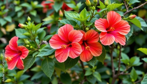 Wallpaper Mural A vibrant display of tropical hibiscus flowers against a green backdrop. Torontodigital.ca