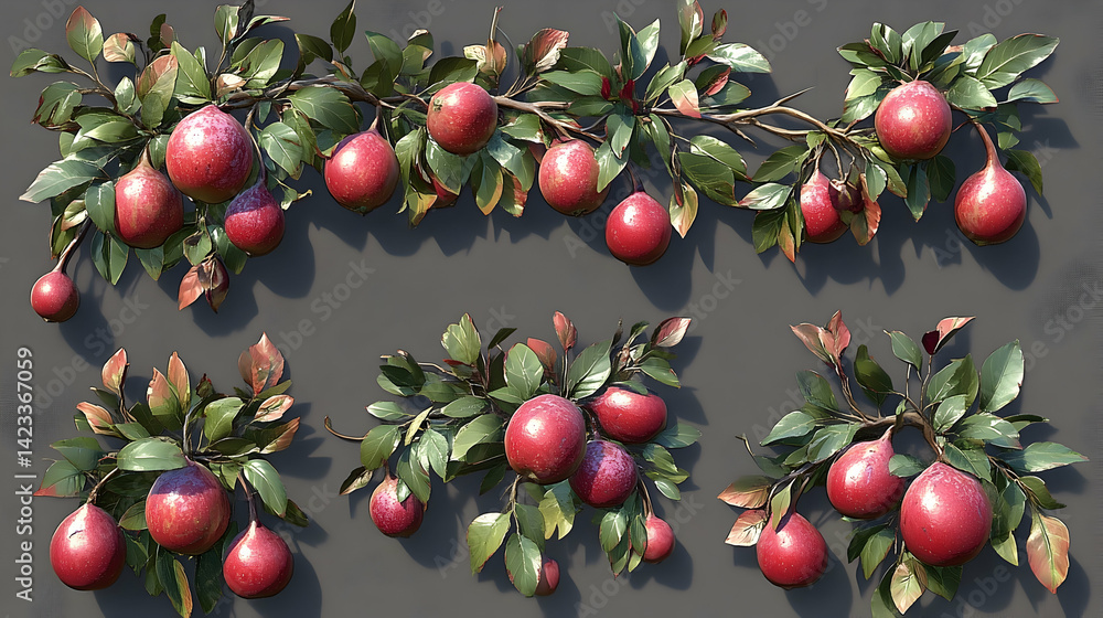 Red pears on branches illustration Red pears on branches illustration