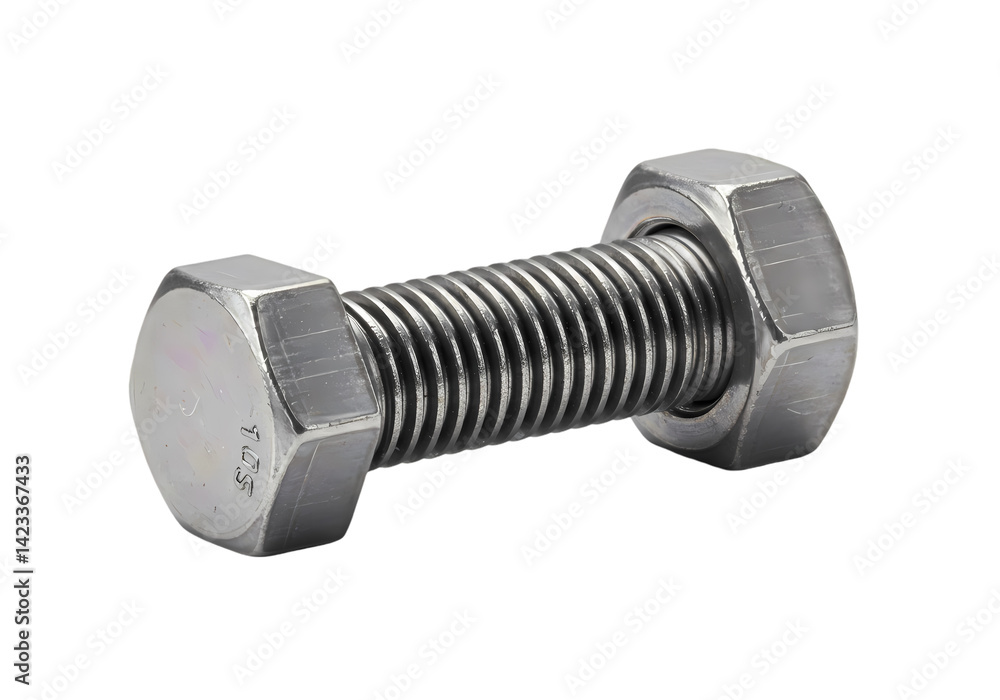 High-Strength Hex Bolt with Nut: Industrial Fastener on Transparent background High-Strength Hex Bolt with Nut: Industrial Fastener on Transparent background
