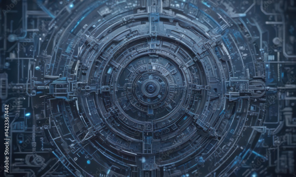 Fototapeta premium Intricate blue engineering schematic, abstract geometric backdrop, technology, lines