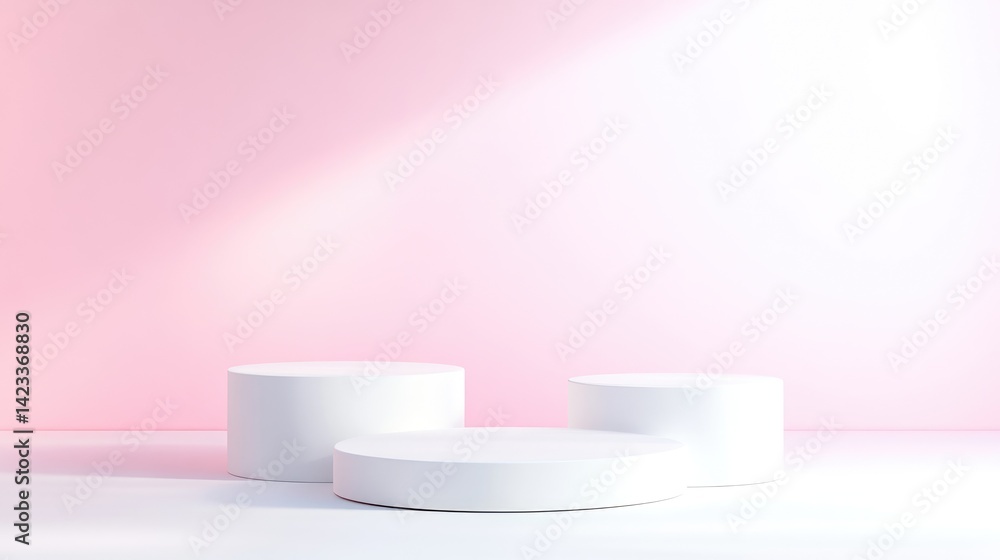 Empty white pedestal display. Soft pink background Empty white pedestal display. Soft pink background