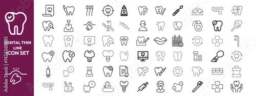 Dental thin line icons set. Tooth icon. Dentist, Dental, Tooth editable stroke icons collection. Vector illustration