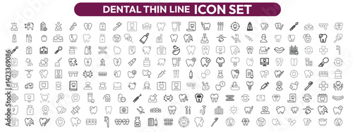 Dental thin line icons set. Tooth icon. Dentist, Dental, Tooth editable stroke icons collection. Vector illustration