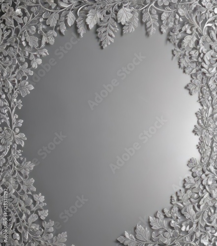 Silver leaf lace border on shimmering metallic background  Elegant, ornate, decorative , pattern, decorative