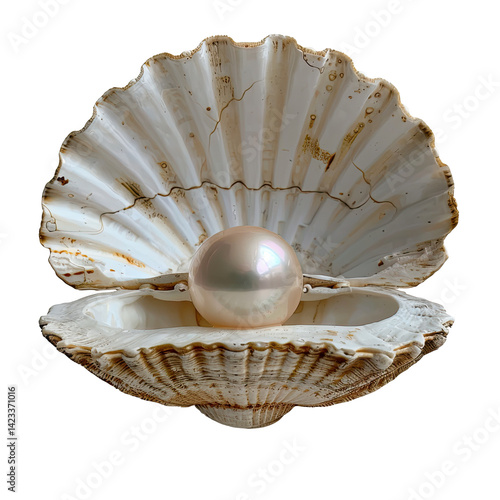 Obraz na płótnie Pearl inside seashell isolated on light background, cut-out, clipping path, transparent w salonie