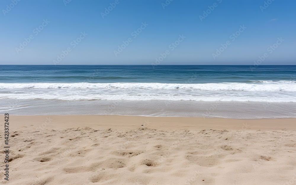 Serene Beach Scene, Sandy Shore and Calm Ocean Waves Serene Beach Scene, Sandy Shore and Calm Ocean Waves