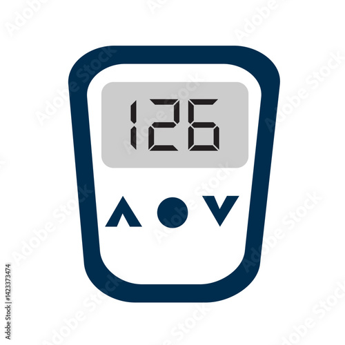 Graphic icon of a glucometer, a medical device used by doctors for 
blood test checks, commonly used for diabetic patients. Flat vector illustration.
