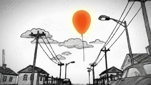 In a World Sketched by Silence, the Orange Balloon Rises