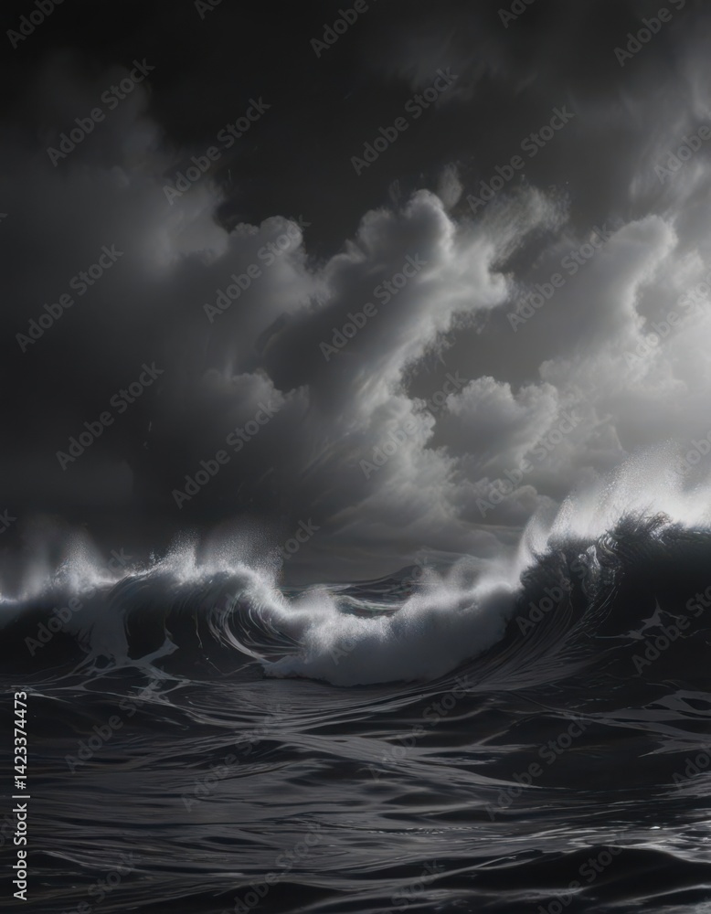 Subtle steam rises above deep, dark waves, soft focus, black tone , vapor, low light, water Subtle steam rises above deep, dark waves, soft focus, black tone , vapor, low light, water