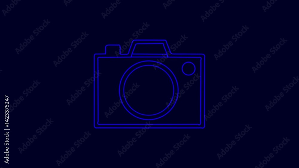 Glowing neon abastract camera icon symbol camera neon glowing. on the black background. symbol cute against Glowing neon abastract camera icon symbol camera neon glowing. on the black background. symbol cute against