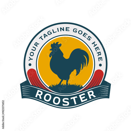 Rooster Silhouette Retro Vintage Design Emblem can be used for Chicken Farm Logo