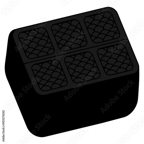 Seedling pots filled with soil. Silhouette. Square containers. Six fused molds for sowing seeds. Vector illustration. Isolated white background. Idea for web design.