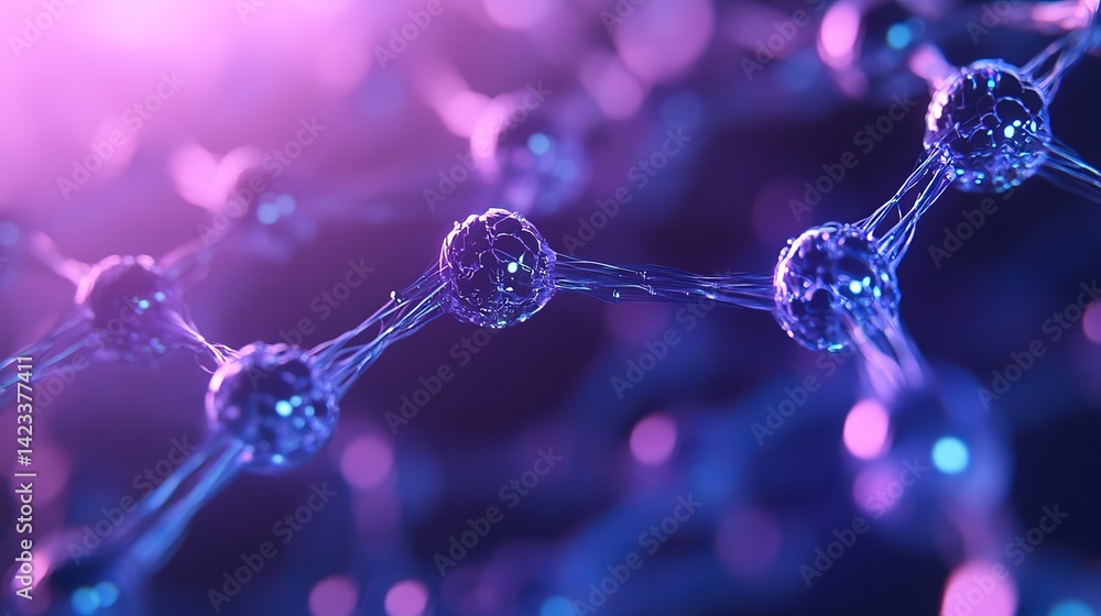 Abstract molecular structure purple blue neon glowing network science technology art data node link Abstract molecular structure purple blue neon glowing network science technology art data node link