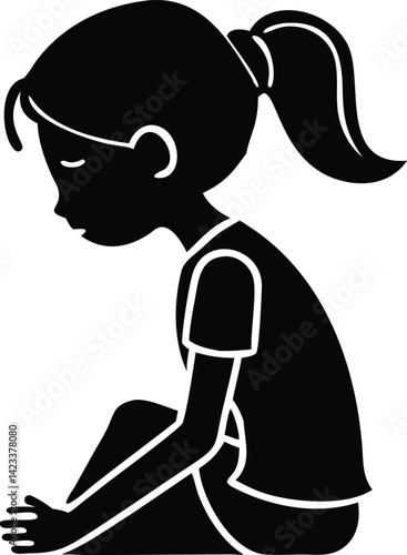 Introspective Girl Silhouette: Minimalist Sitting Pose Illustration