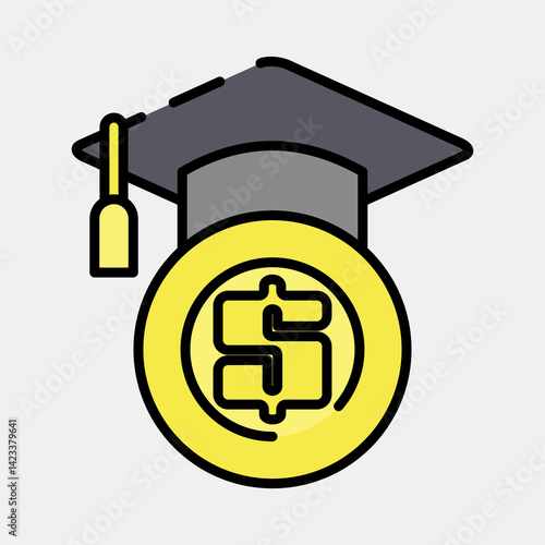 Icon financial literacy. Cashless society elements. Icon in filled line style.