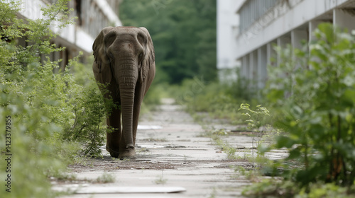 Elephant in Abandoned Struc...