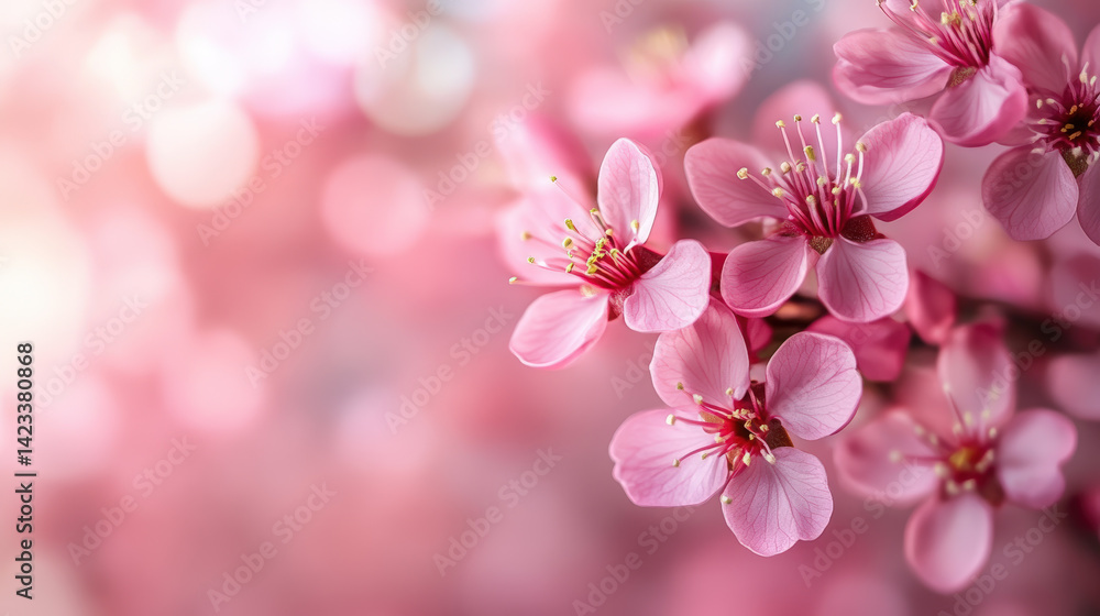 Close-up shot of delicate pink cherry blossoms in full bloom, creating a soft spring scene. Close-up shot of delicate pink cherry blossoms in full bloom, creating a soft spring scene.