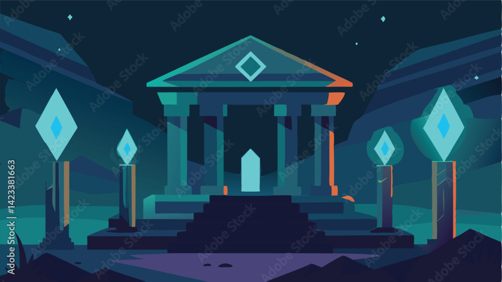 Temple Ruins Glowing With Ancient Tech Runes Temple Ruins Glowing With Ancient Tech Runes