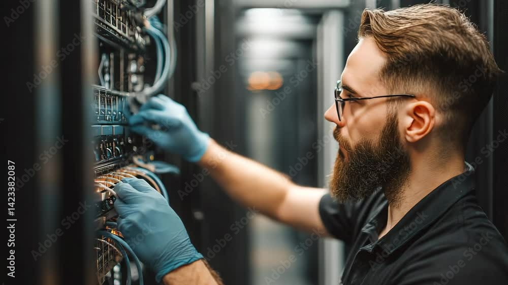 server repairing officer with room server background server repairing officer with room server background