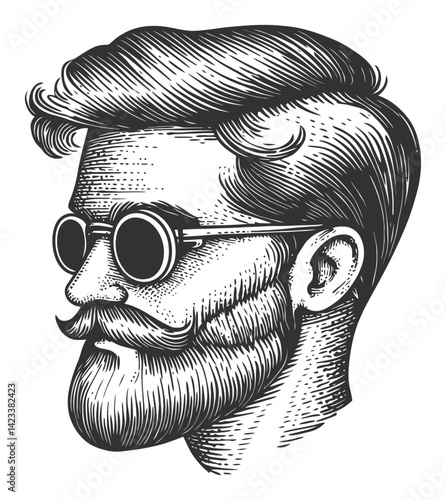 Vintage Style Illustration of a Man with Sunglasses and Beard