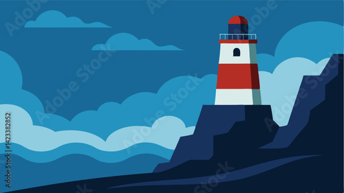 Lighthouse On Rocky Cliff With Stormy Waves